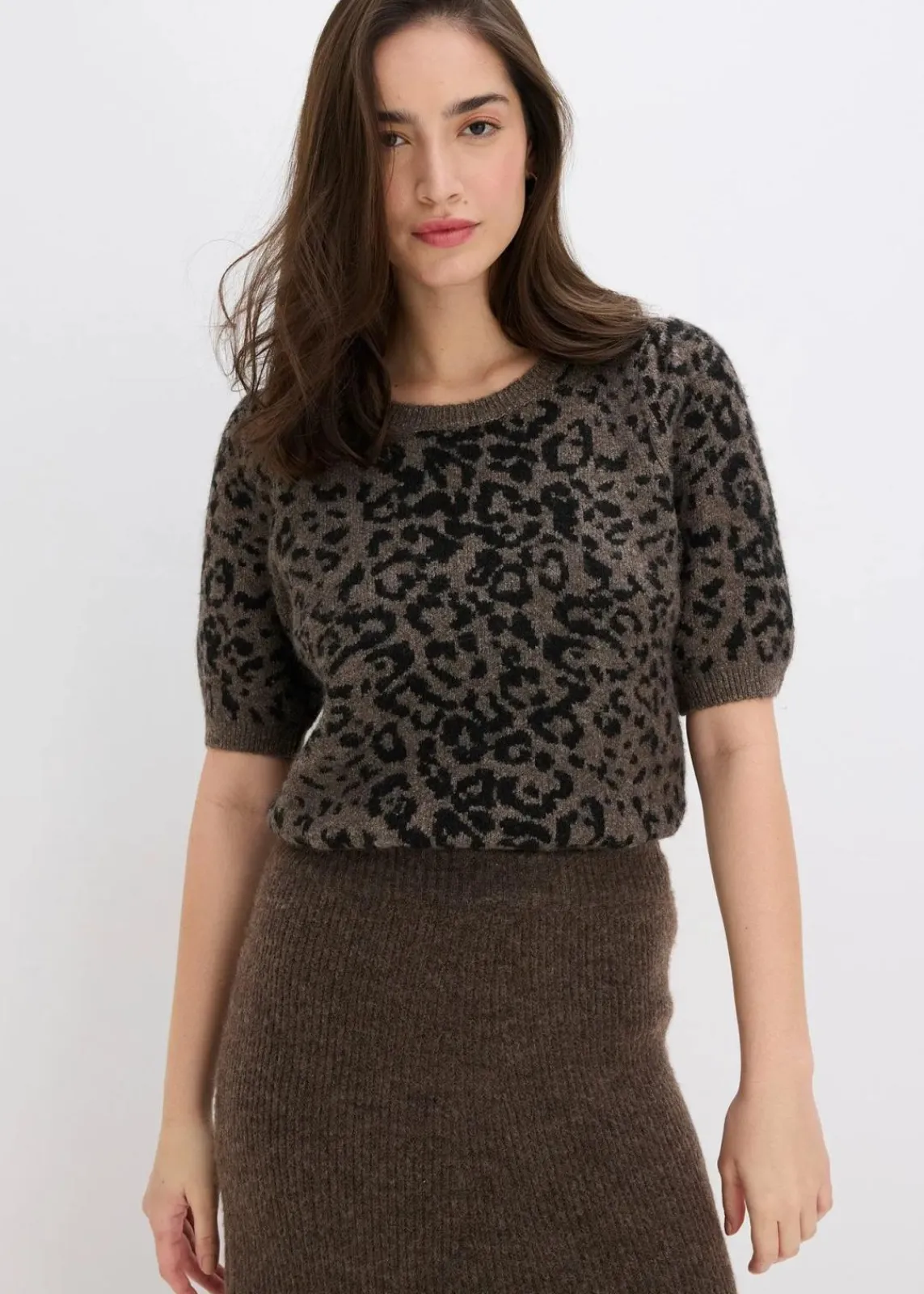 bonprix Strickmode|Pullover & Strickjacken^Pullover mit Ballonärmeln braun leo