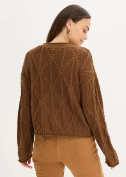 bonprix Pullover & Strickjacken|Strickmode^Pullover mit Baumwollanteil pimentbraun