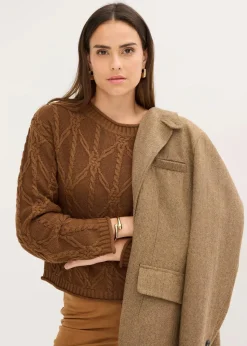 bonprix Pullover & Strickjacken|Strickmode^Pullover mit Baumwollanteil pimentbraun