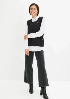 bonprix Bekleidung·Umstandsmode|Bekleidung·Jeans^Pullover mit Blusen-Einsatz anthrazit meliert