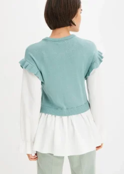 bonprix Bekleidung·Umstandsmode|Bekleidung·Jeans^Pullover mit Blusen-Einsatz mint meliert