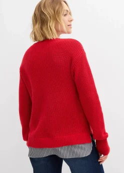 bonprix Bekleidung·Umstandsmode|Bekleidung·Jeans^Pullover mit Bluseneinsatz lavarot/weiß/schattengrau