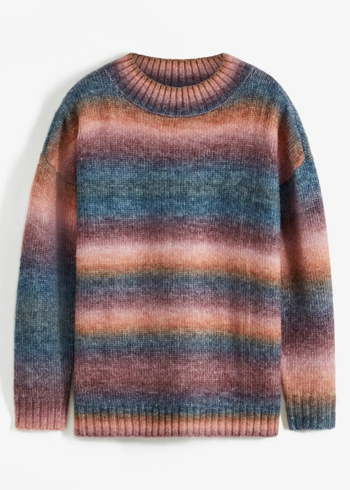 bonprix Bekleidung·Umstandsmode|Strickmode^Pullover mit Farbverlauf und Wollanteil himbeerrose/dunkelblau/rostbraun/ahornrot