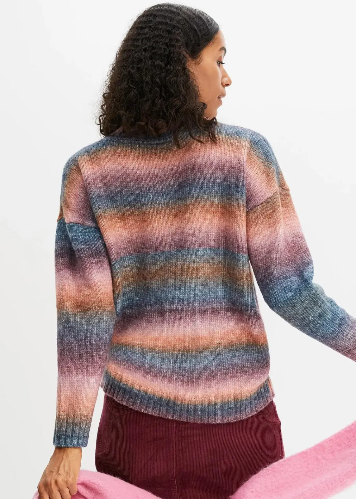 bonprix Bekleidung·Umstandsmode|Strickmode^Pullover mit Farbverlauf und Wollanteil himbeerrose/dunkelblau/rostbraun/ahornrot