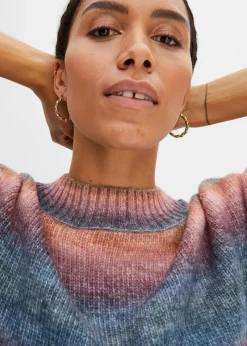 bonprix Bekleidung·Umstandsmode|Strickmode^Pullover mit Farbverlauf und Wollanteil himbeerrose/dunkelblau/rostbraun/ahornrot