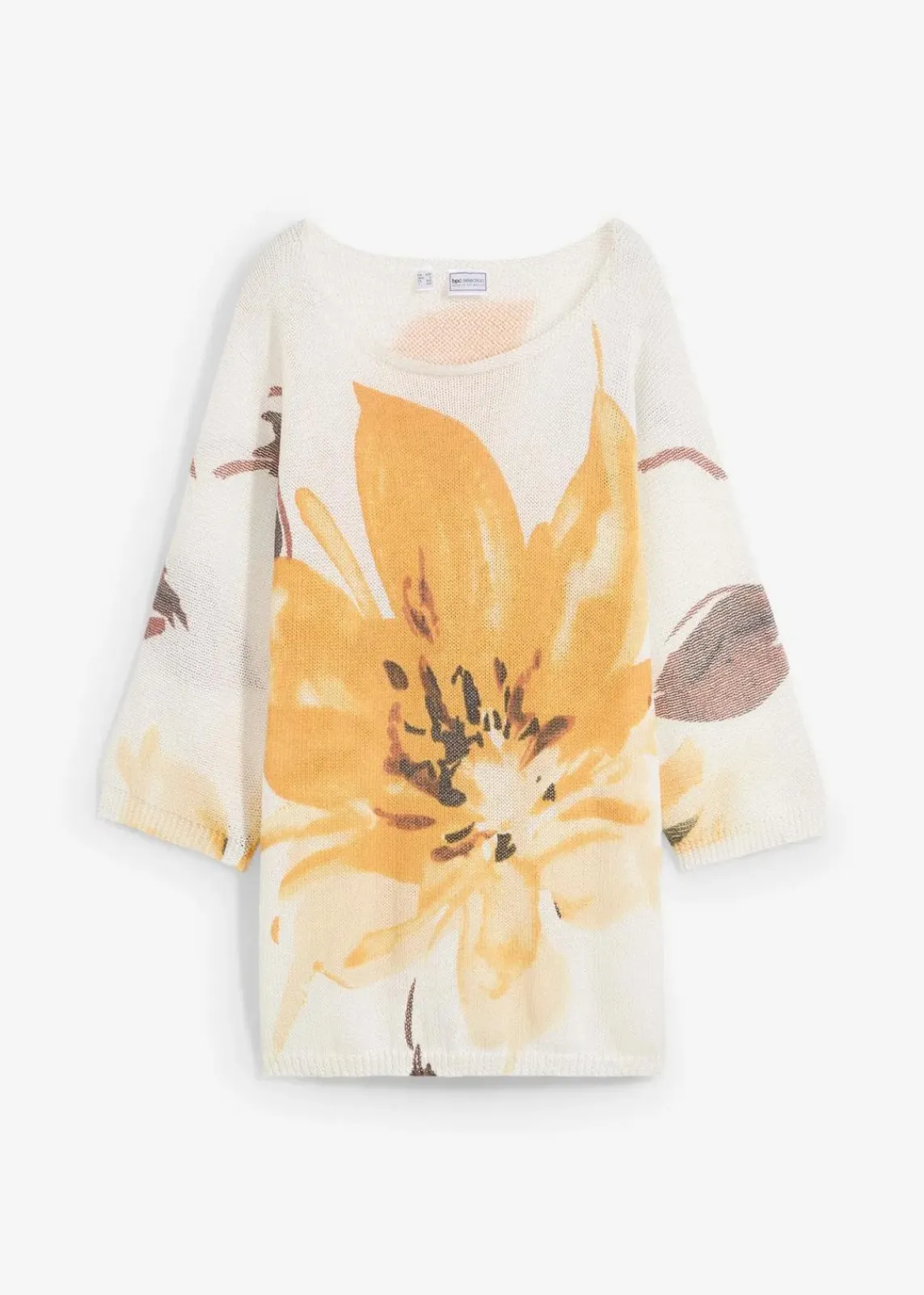 bonprix Strickmode|Pullover & Strickjacken^Pullover mit floralem Druck wollweiß/dunkelgelb floral