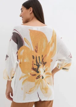 bonprix Strickmode|Pullover & Strickjacken^Pullover mit floralem Druck wollweiß/dunkelgelb floral