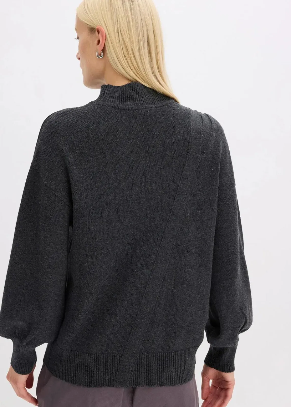 bonprix Strickmode|Pullover & Strickjacken^Pullover mit Knopfleiste anthrazitmeliert