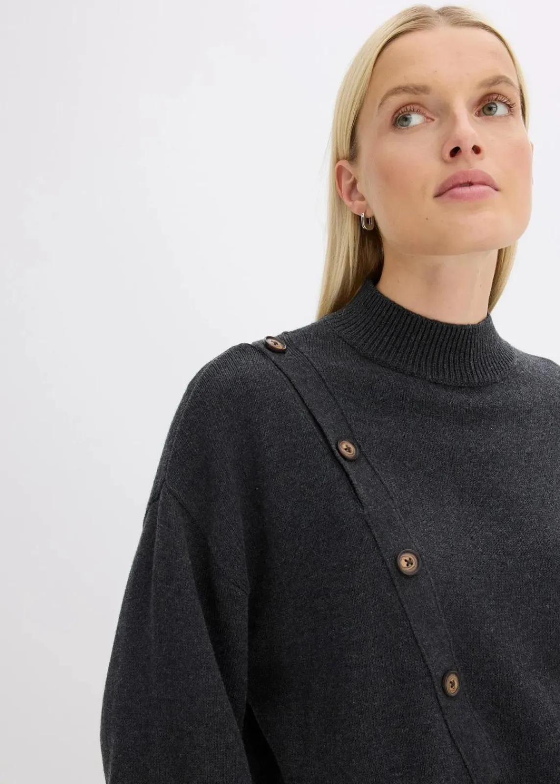 bonprix Strickmode|Pullover & Strickjacken^Pullover mit Knopfleiste anthrazitmeliert