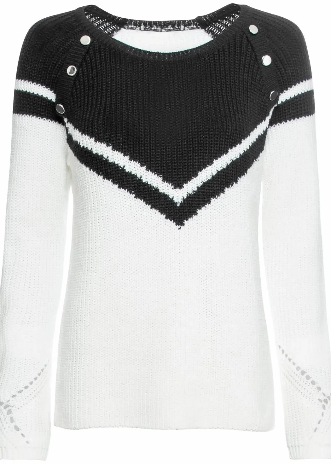 bonprix Bekleidung·Umstandsmode|Strickmode^Pullover mit Knöpfen schwarz/weiß
