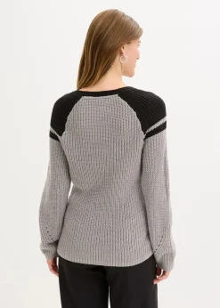 bonprix Bekleidung·Umstandsmode|Strickmode^Pullover mit Knöpfen grau meliert/schwarz