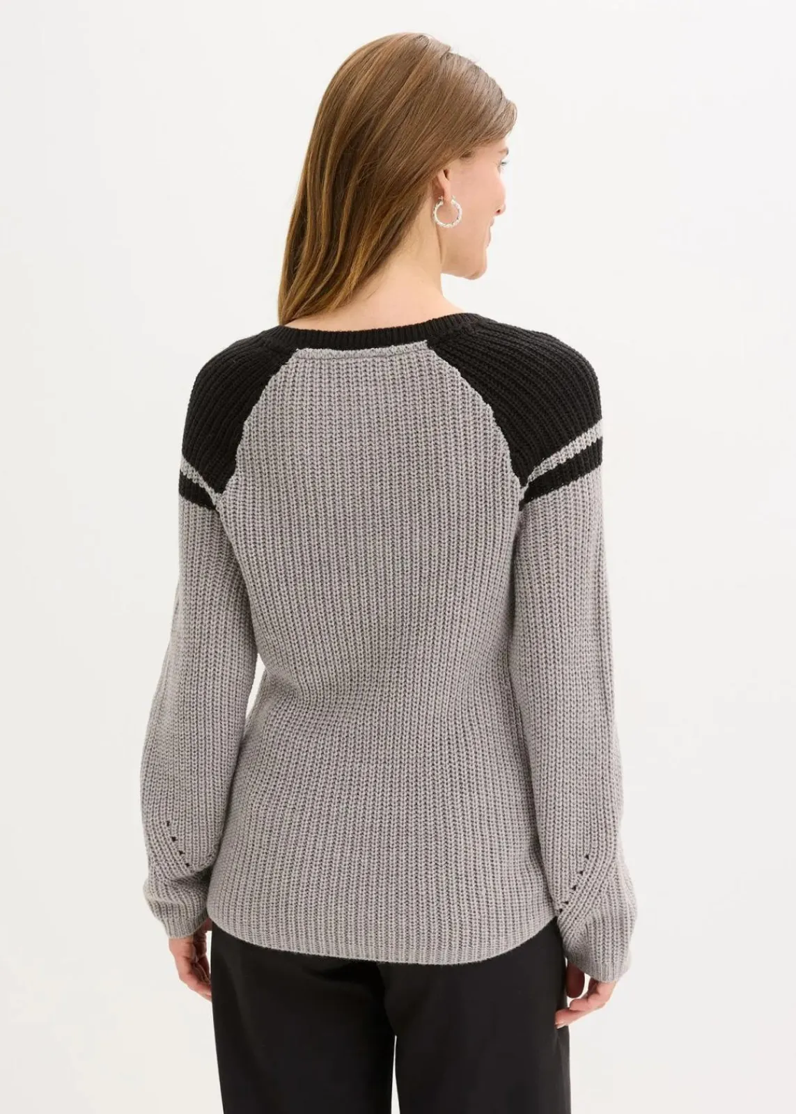 bonprix Bekleidung·Umstandsmode|Strickmode^Pullover mit Knöpfen grau meliert/schwarz