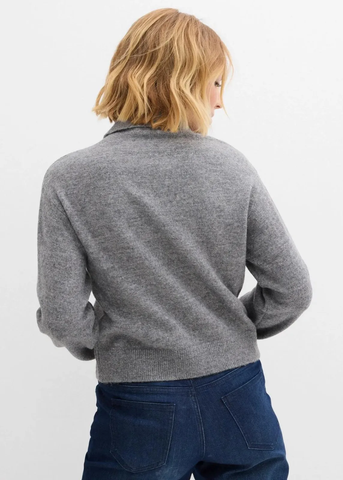 bonprix Bekleidung·Umstandsmode|Strickmode^Pullover mit Kragen grau meliert