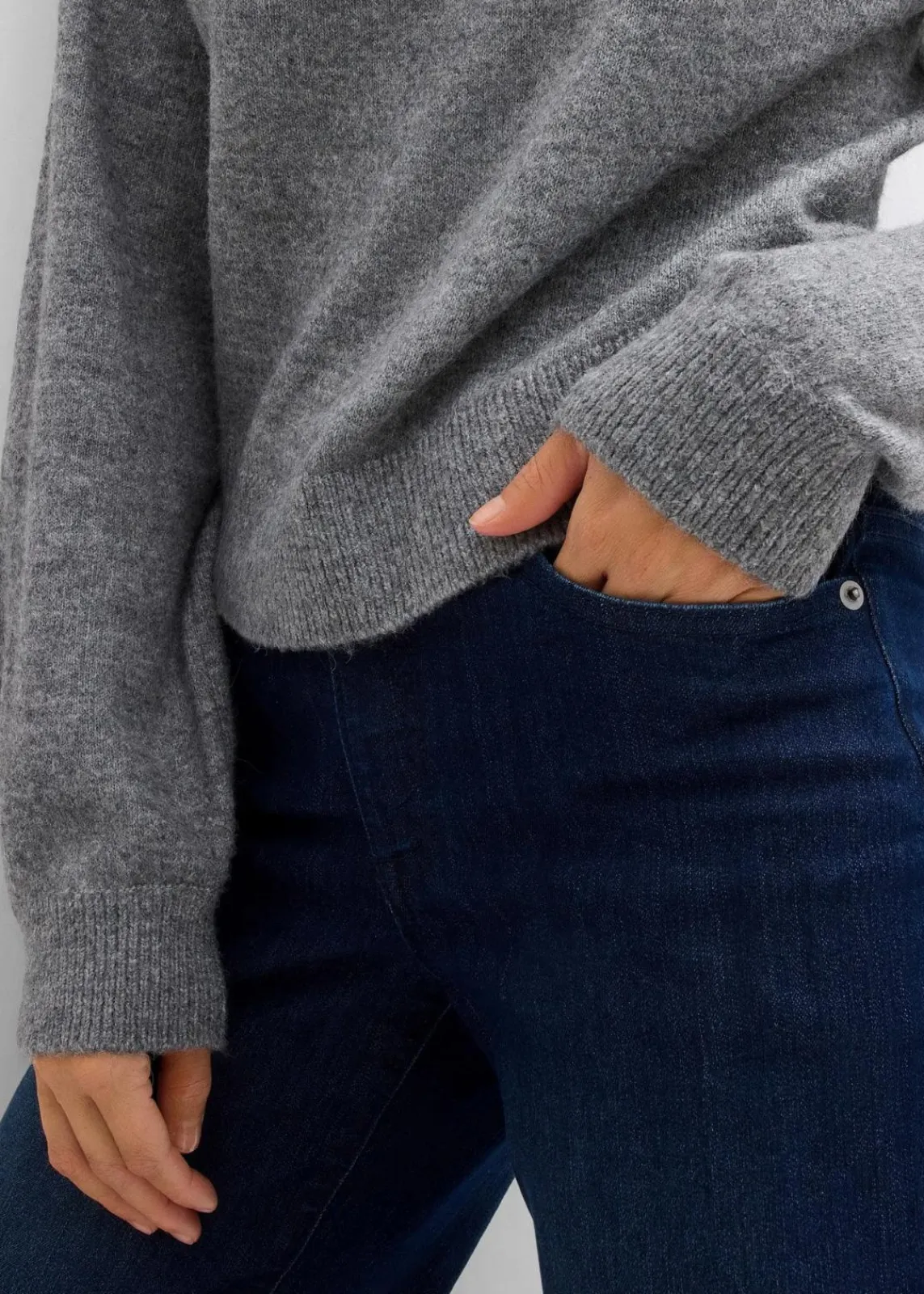 bonprix Bekleidung·Umstandsmode|Strickmode^Pullover mit Kragen grau meliert