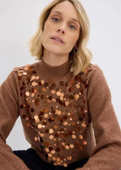 bonprix Nachhaltigere Materialien|Pullover & Strickjacken^Pullover mit Pailetten maronenbraun