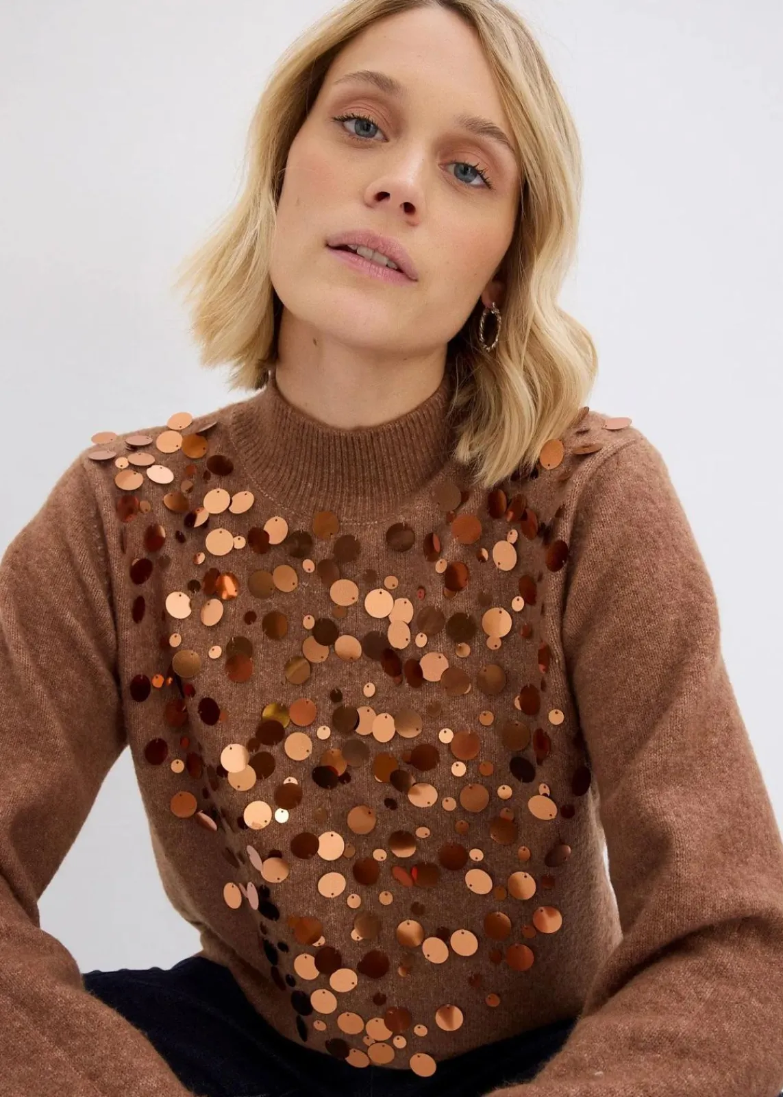bonprix Nachhaltigere Materialien|Pullover & Strickjacken^Pullover mit Pailetten maronenbraun