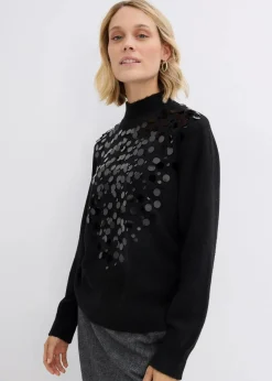 bonprix Nachhaltigere Materialien|Pullover & Strickjacken^Pullover mit Pailetten schwarz