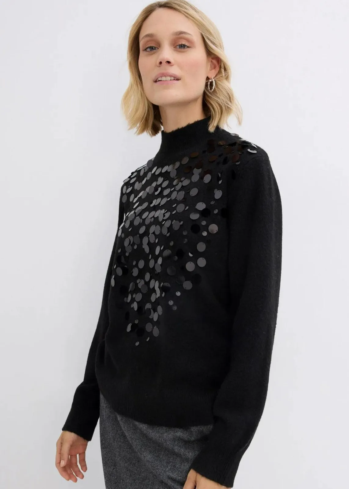 bonprix Nachhaltigere Materialien|Pullover & Strickjacken^Pullover mit Pailetten schwarz
