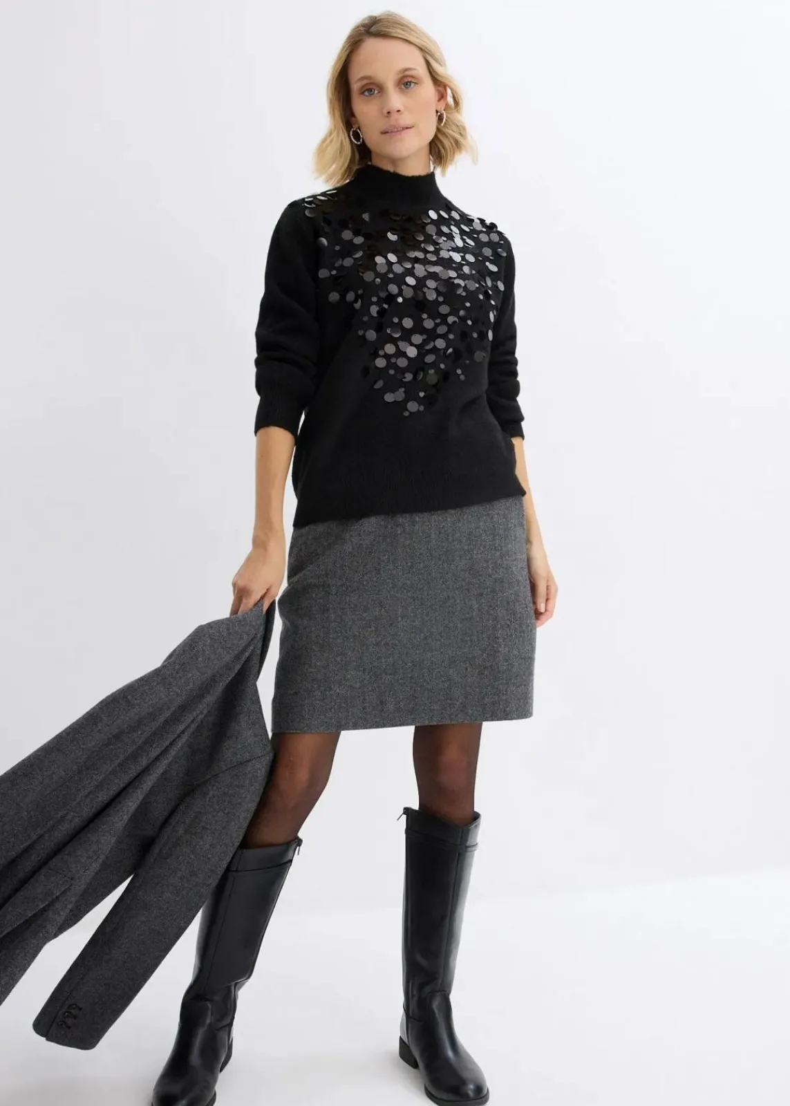 bonprix Nachhaltigere Materialien|Pullover & Strickjacken^Pullover mit Pailetten schwarz