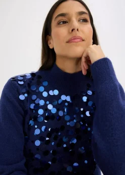 bonprix Bekleidung·Umstandsmode|Bekleidung·Jeans^Pullover mit Pailetten mitternachtsblau