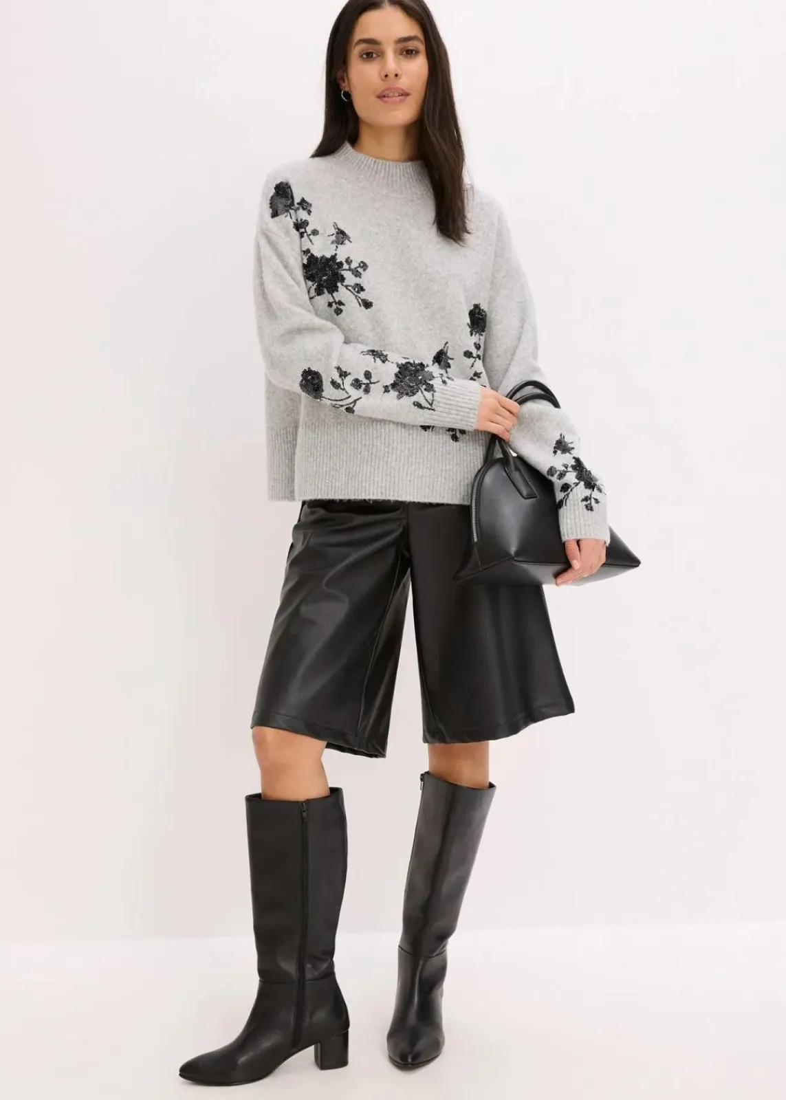 bonprix Bekleidung·Umstandsmode|Pullover & Strickjacken^Pullover mit Pailettenstickerei hellgrau meliert/anthrazit