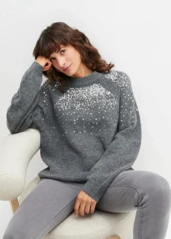 bonprix Bekleidung·Umstandsmode|Strickmode^Pullover mit Pailletten anthrazit meliert