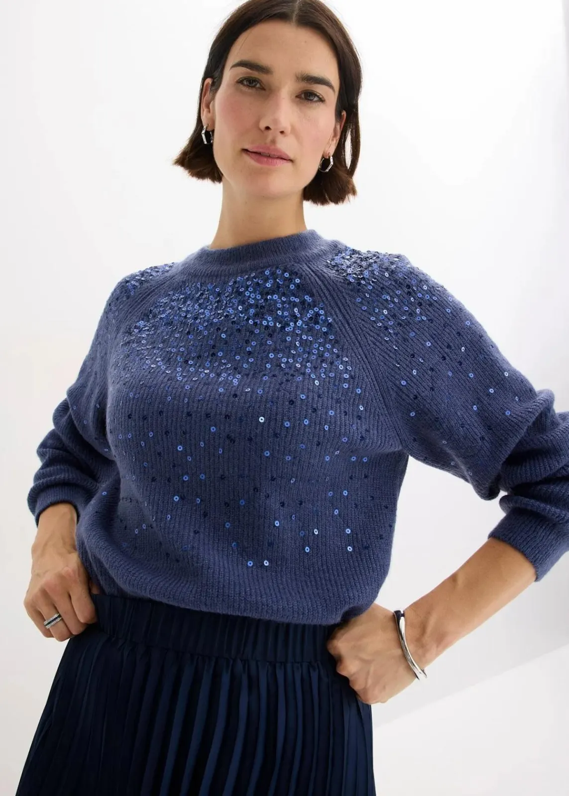 bonprix Bekleidung·Umstandsmode|Strickmode^Pullover mit Pailletten indigo