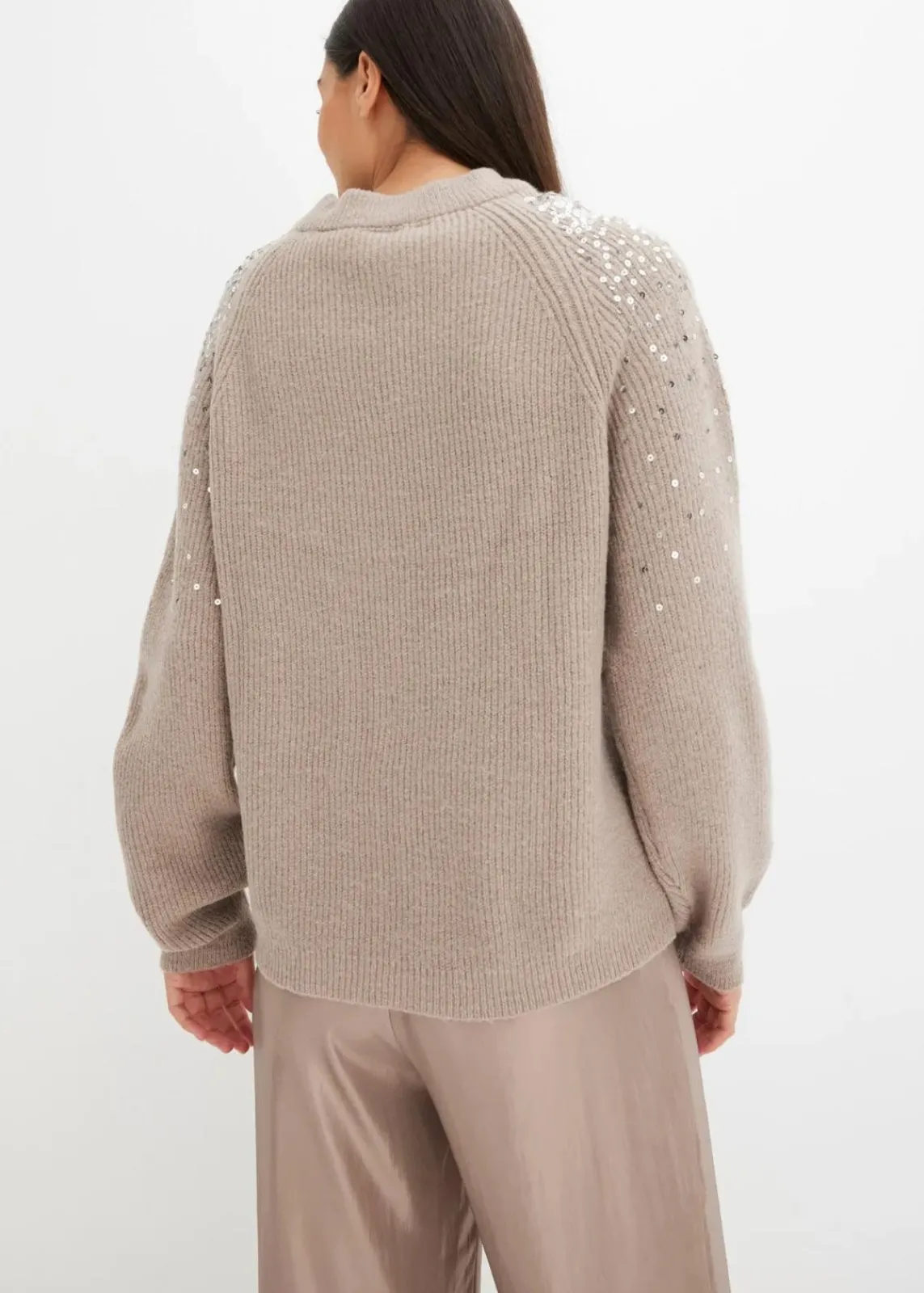 bonprix Pullover & Strickjacken|Bekleidung·Jeans^Pullover mit Pailletten naturstein/silber
