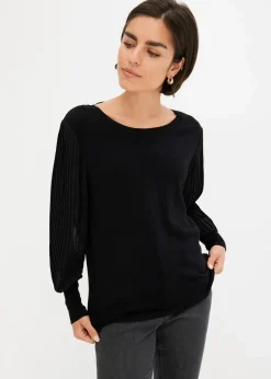 bonprix Bekleidung·Umstandsmode|Strickmode^Pullover mit plissierten Ärmeln schwarz
