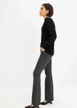 bonprix Bekleidung·Umstandsmode|Strickmode^Pullover mit plissierten Ärmeln schwarz