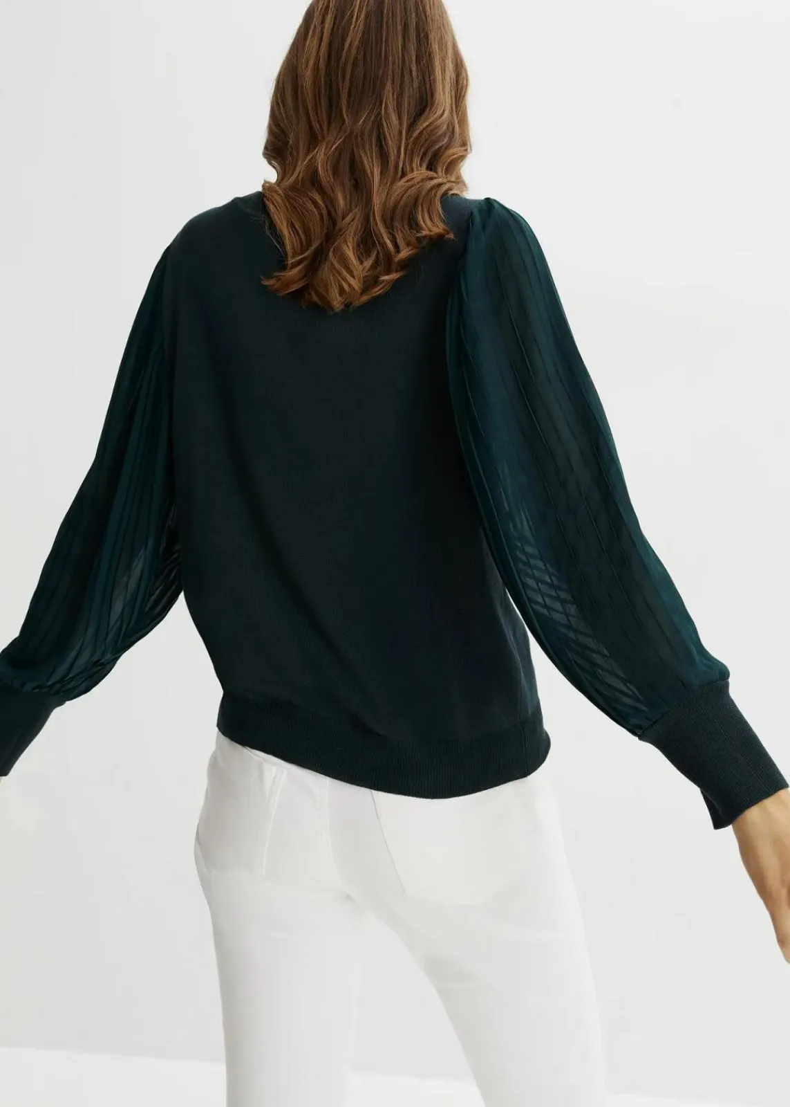 bonprix Bekleidung·Umstandsmode|Strickmode^Pullover mit plissierten Ärmeln tiefgrün