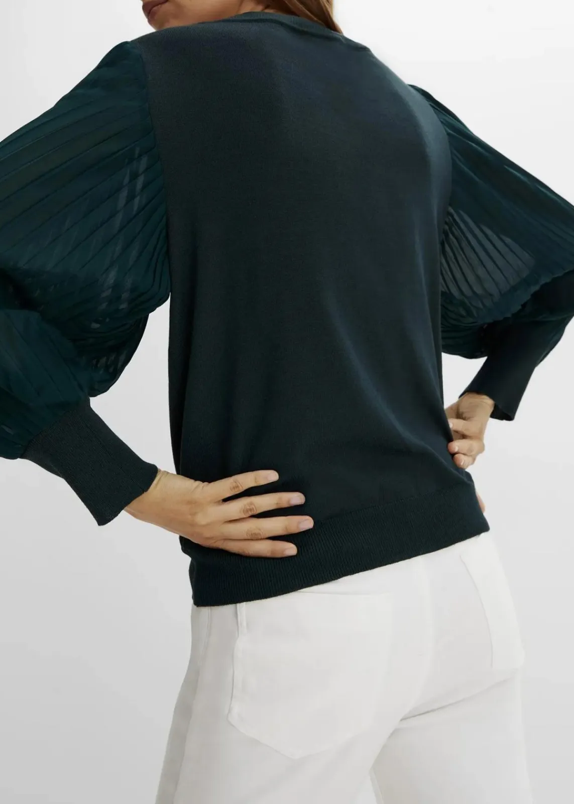 bonprix Bekleidung·Umstandsmode|Strickmode^Pullover mit plissierten Ärmeln tiefgrün
