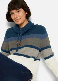 bonprix Bekleidung·Umstandsmode|Bekleidung·Jeans^Pullover mit Schlauchkragen dunkelblau quer gestreift