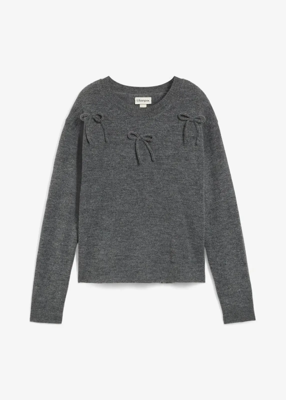 bonprix Pullover & Strickjacken|Strickmode^Pullover mit Schleifen anthrazit meliert