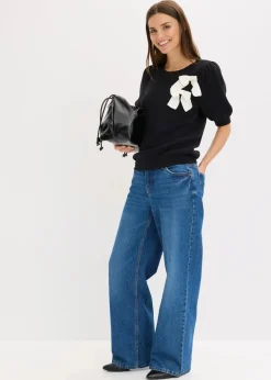 bonprix Bekleidung·Umstandsmode|Bekleidung·Jeans^Pullover mit Schleifen-Applikation schwarz