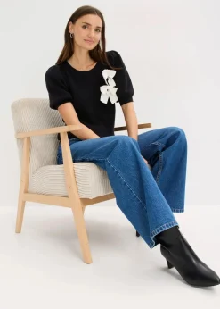 bonprix Bekleidung·Umstandsmode|Bekleidung·Jeans^Pullover mit Schleifen-Applikation schwarz