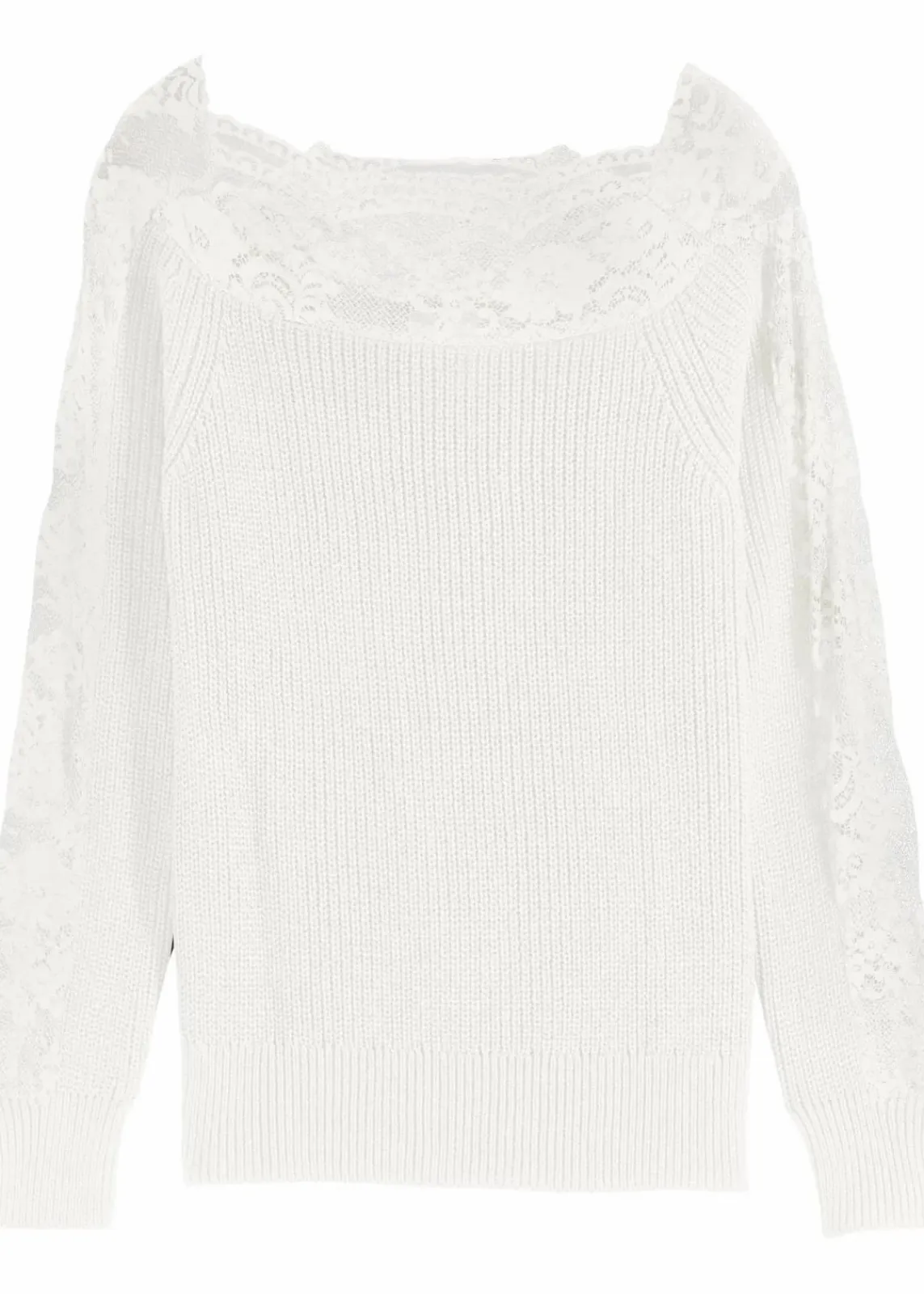 bonprix Strickmode|Pullover & Strickjacken^Pullover mit Spitze wollweiß