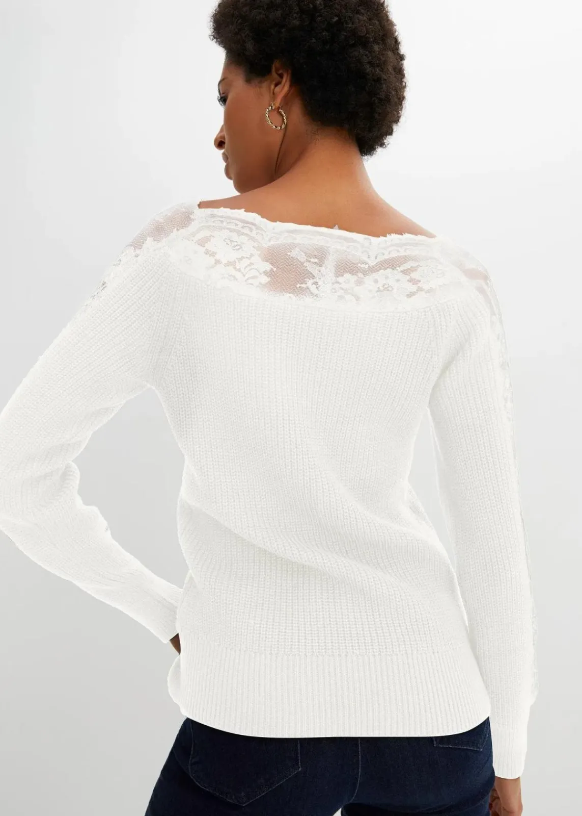 bonprix Strickmode|Pullover & Strickjacken^Pullover mit Spitze wollweiß