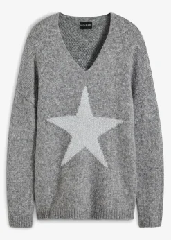 bonprix Pullover & Strickjacken|Strickmode^Pullover mit Stern grau meliert