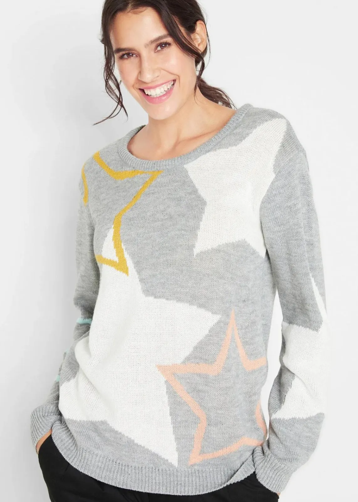 bonprix Bekleidung·Umstandsmode|Bekleidung·Jeans^Pullover mit Sternendruck hellgrau meliert bedruckt