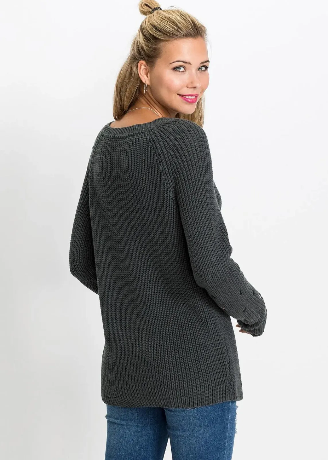 bonprix Bekleidung·Umstandsmode|Bekleidung·Jeans^Pullover mit Stickerei anthrazit bedruckt