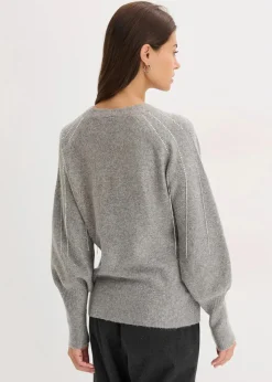 bonprix Strickmode|Pullover & Strickjacken^Pullover mit Strass-Applikation grau meliert