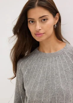 bonprix Strickmode|Pullover & Strickjacken^Pullover mit Strass-Applikation grau meliert