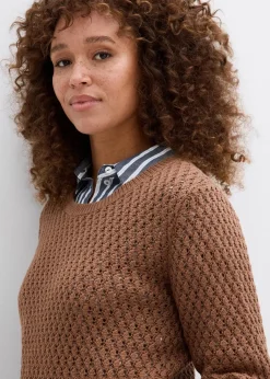 bonprix Bekleidung·Umstandsmode|Bekleidung·Jeans^Pullover mit Strukturstrick aus Baumwollmix maronenbraun