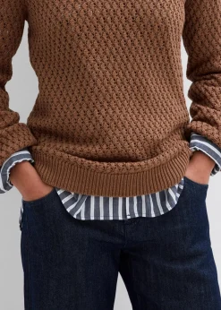 bonprix Bekleidung·Umstandsmode|Bekleidung·Jeans^Pullover mit Strukturstrick aus Baumwollmix maronenbraun