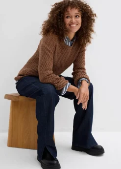bonprix Bekleidung·Umstandsmode|Bekleidung·Jeans^Pullover mit Strukturstrick aus Baumwollmix maronenbraun