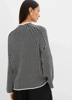 bonprix Bekleidung·Umstandsmode|Bekleidung·Jeans^Pullover mit Turtleneck aus Viskose-Mix schwarz/wollweiß längs gestreift