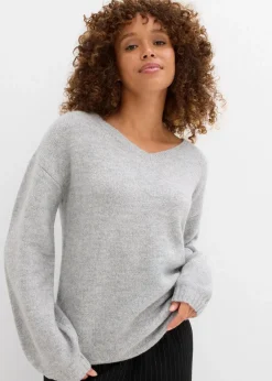 bonprix Pullover & Strickjacken|Basics^Pullover mit V-Ausschnitt hellgrau meliert meliert