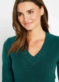 bonprix Strickmode|Pullover & Strickjacken^Pullover mit V-Ausschnitt tiefgrün