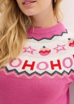 bonprix Bekleidung·Jeans|Bekleidung·Umstandsmode^Pullover mit Weihnachtsmotiv hellfuchsia norwegermuster